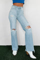 Ira High Rise Distressed 90s Vintage Vervet Flare Jeans (Light) - NanaMacs