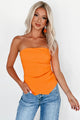 On The Sunny Side Ruched Strapless Top (Orange) - NanaMacs