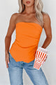 On The Sunny Side Ruched Strapless Top (Orange) - NanaMacs