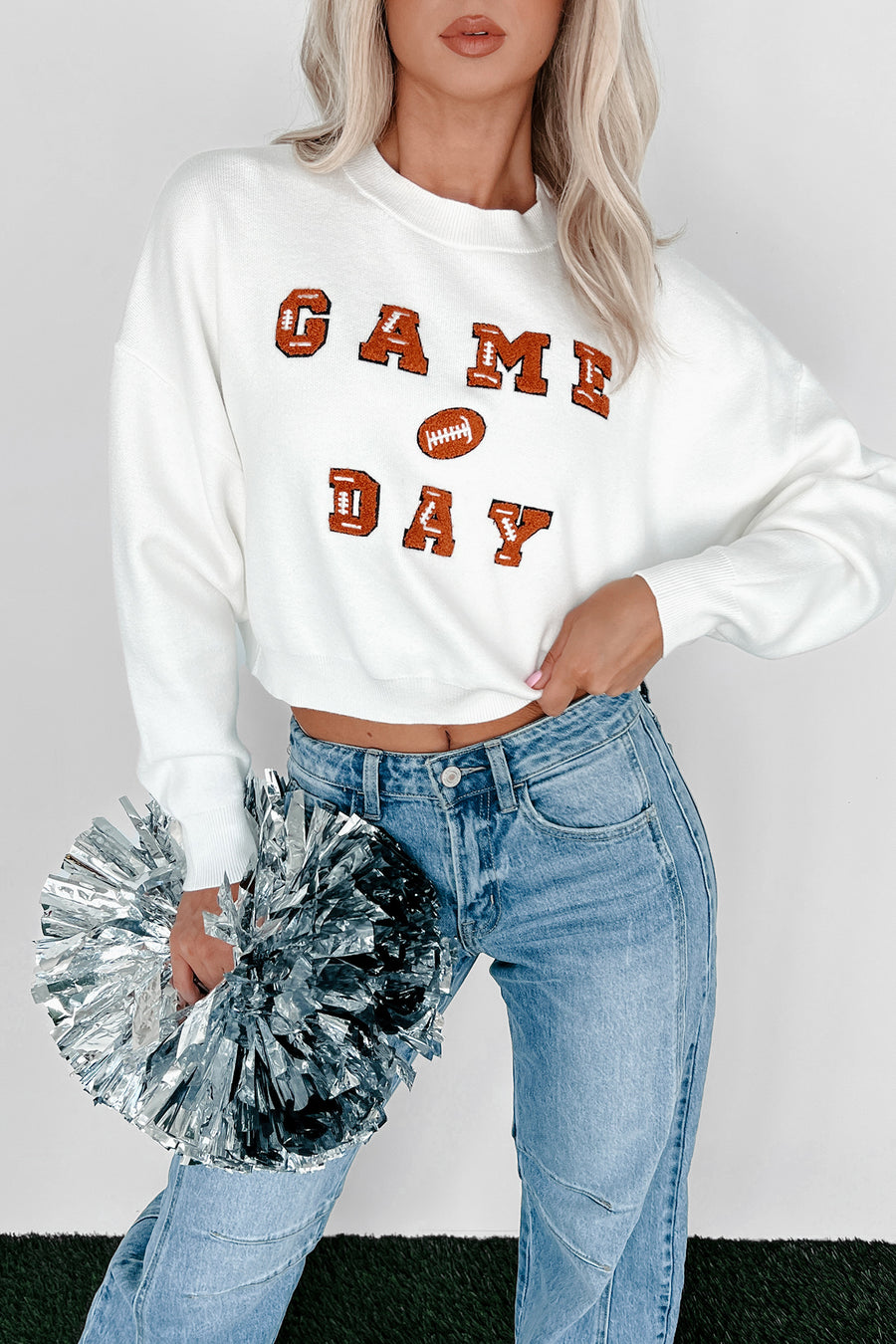 Competition Cute "Game Day" Sweater (White) - NanaMacs