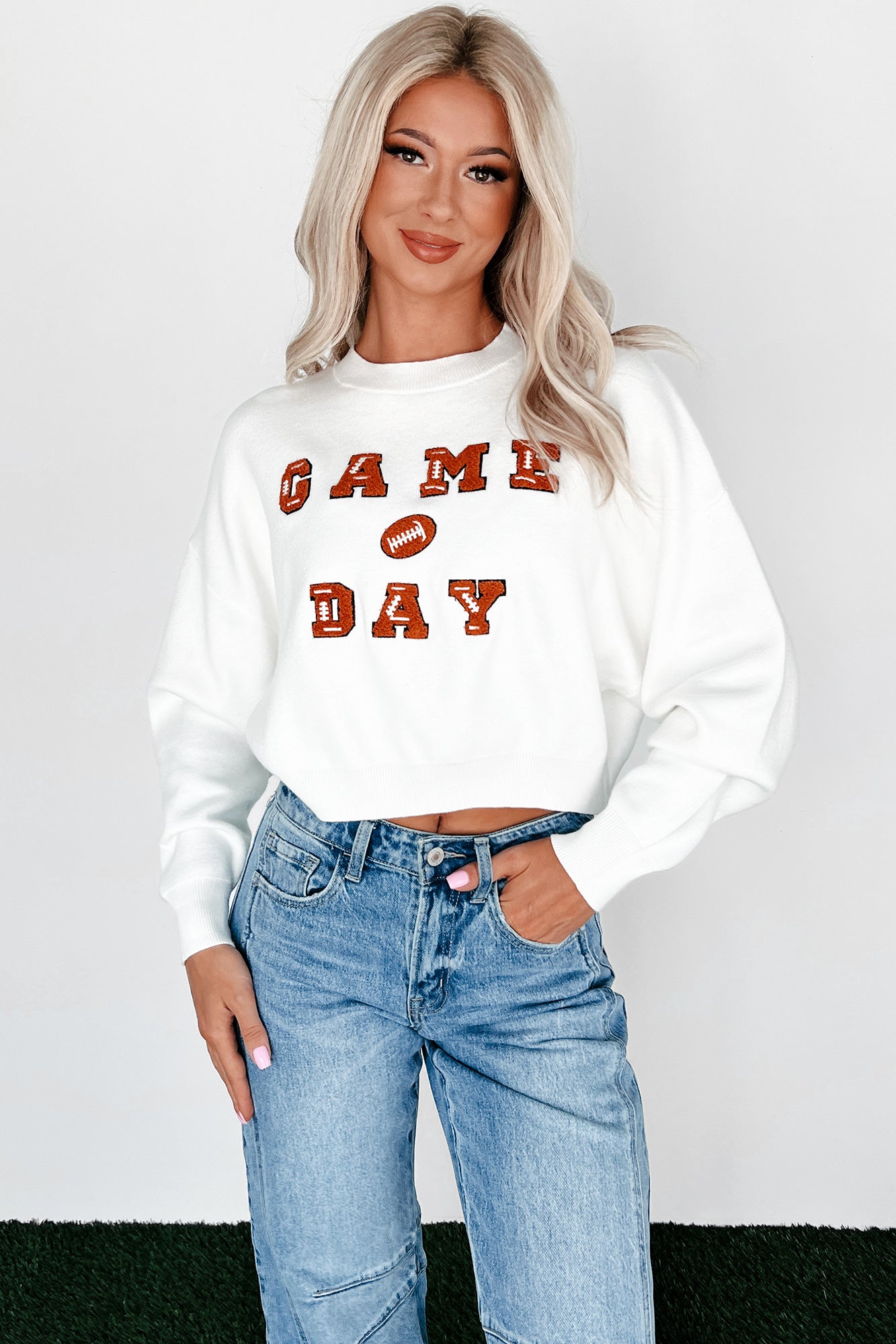 Competition Cute "Game Day" Sweater (White) - NanaMacs