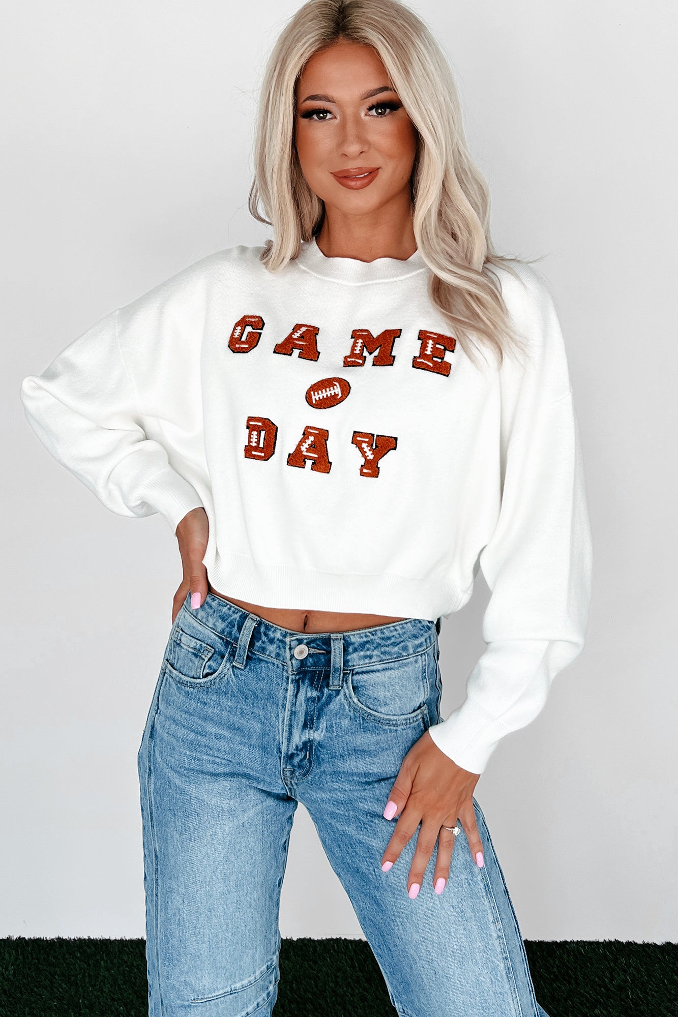 Competition Cute "Game Day" Sweater (White) - NanaMacs