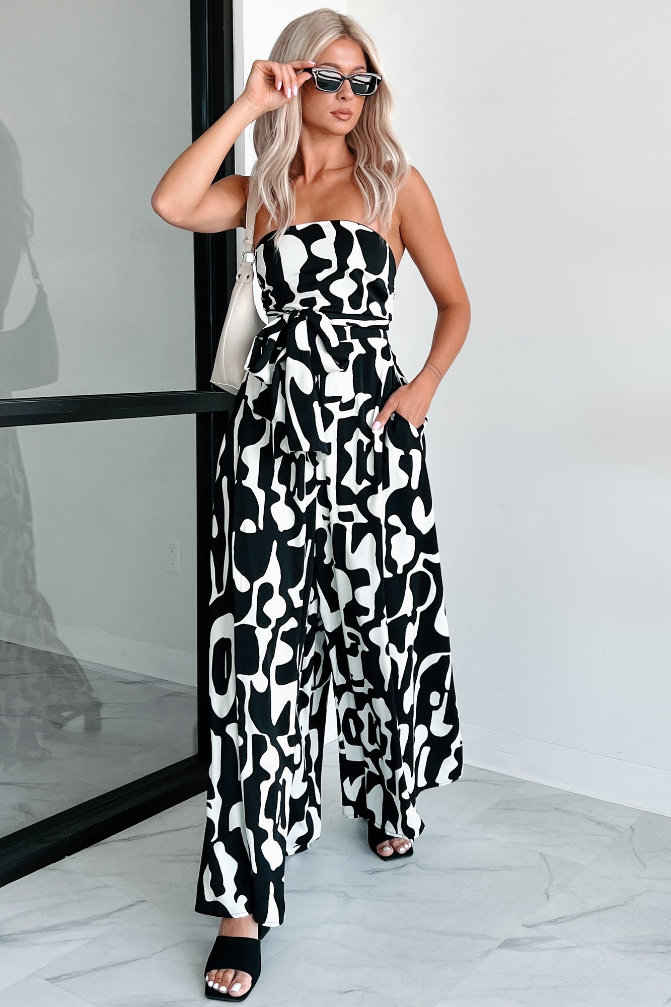 Iconic Ways Printed Wide Leg Jumpsuit (Black) - NanaMacs