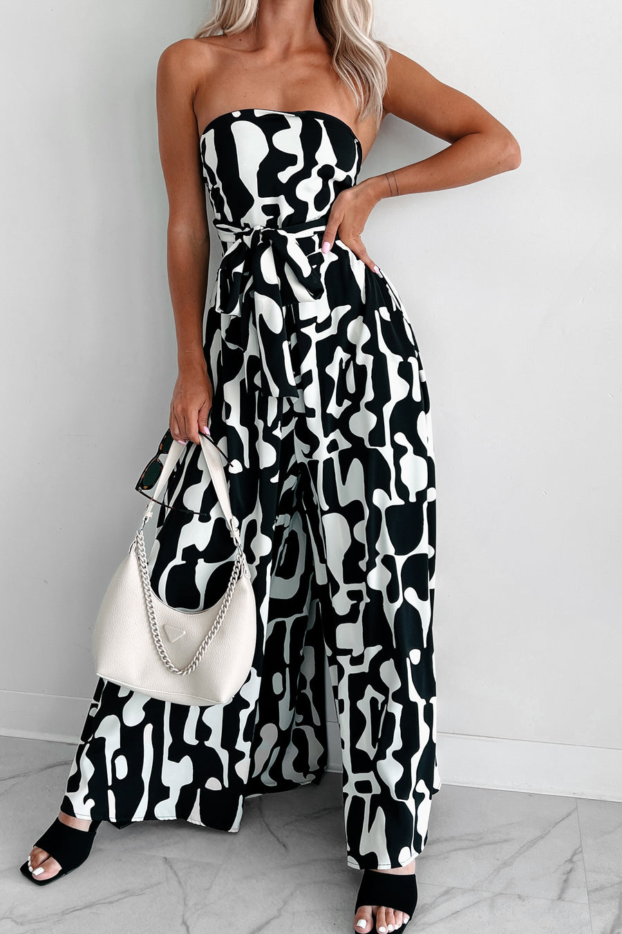 Iconic Ways Printed Wide Leg Jumpsuit (Black) - NanaMacs