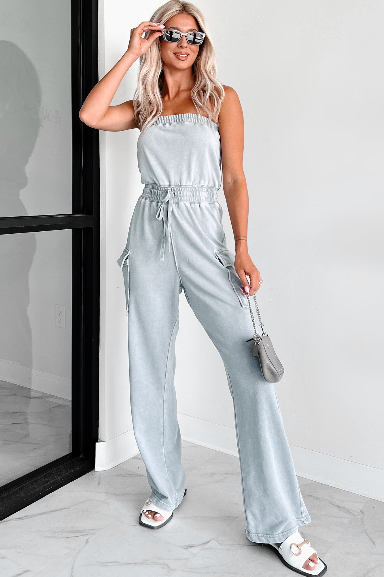 Cleared My Schedule Washed Tube Top Jumpsuit (Grey-Sage) - NanaMacs