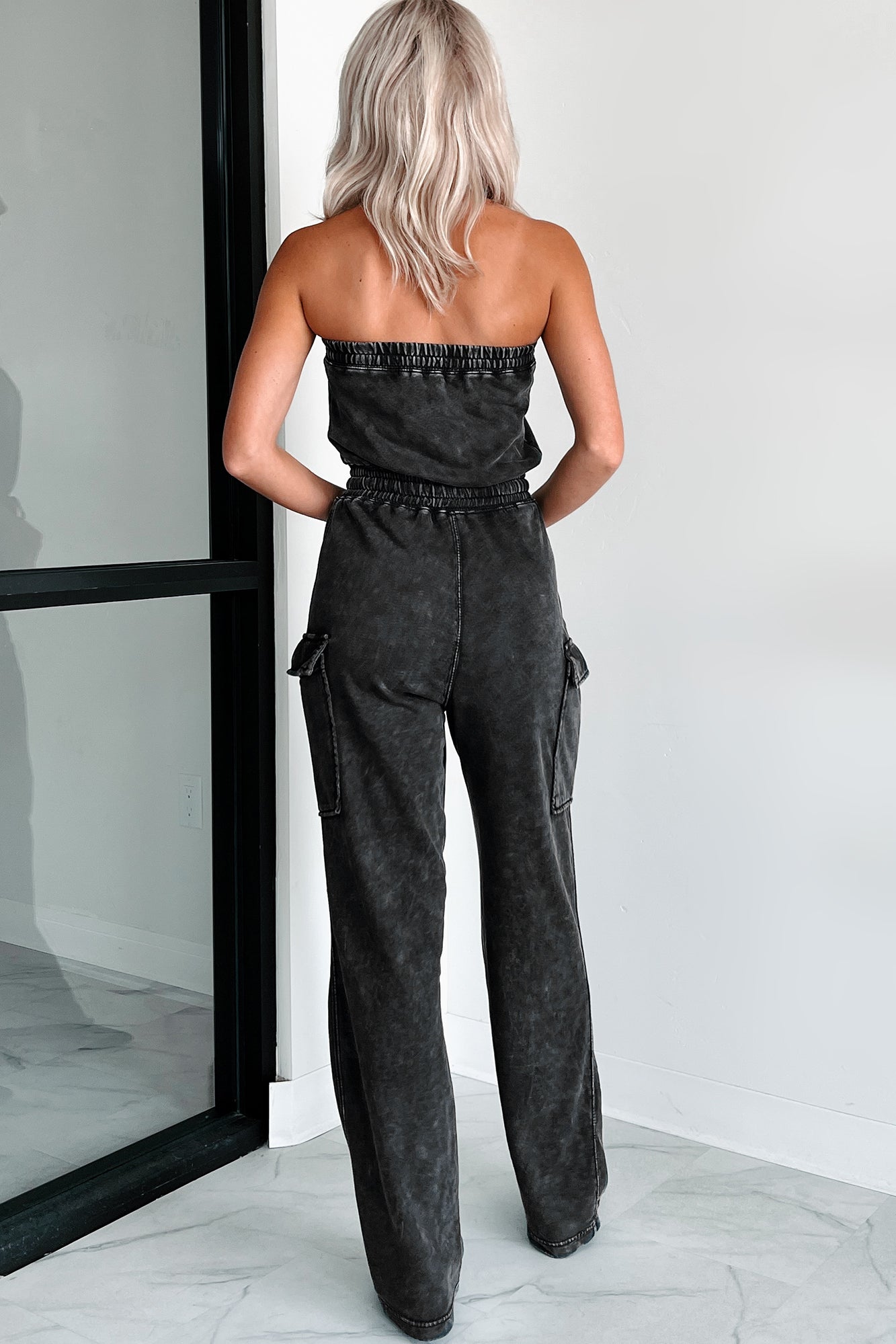 Cleared My Schedule Washed Tube Top Jumpsuit (Black) - NanaMacs