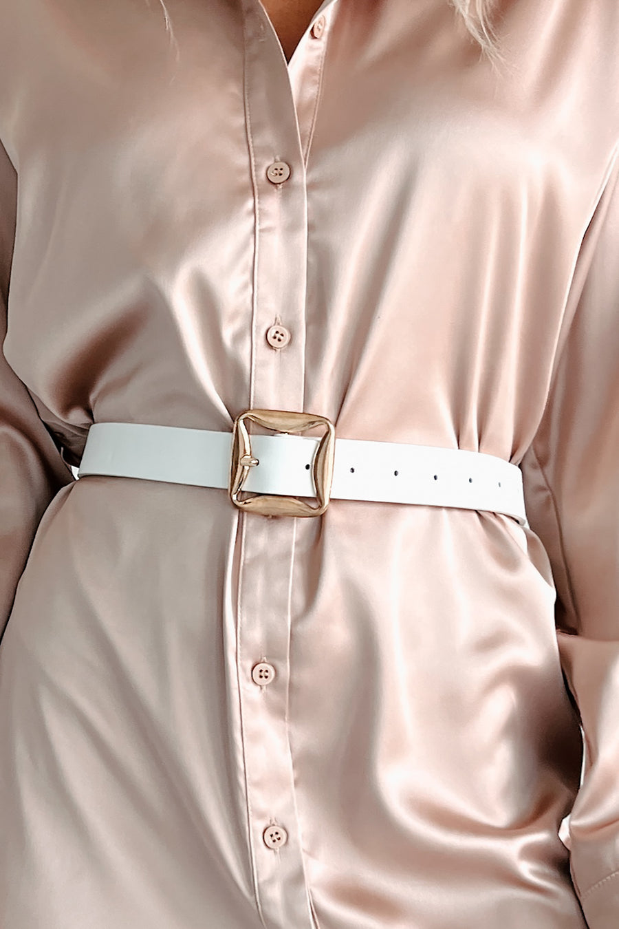 Staying The Same Square Buckle Belt (White/Gold) - NanaMacs