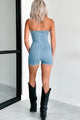 Vivacious Energy Strapless Denim Romper (Medium Wash) - NanaMacs