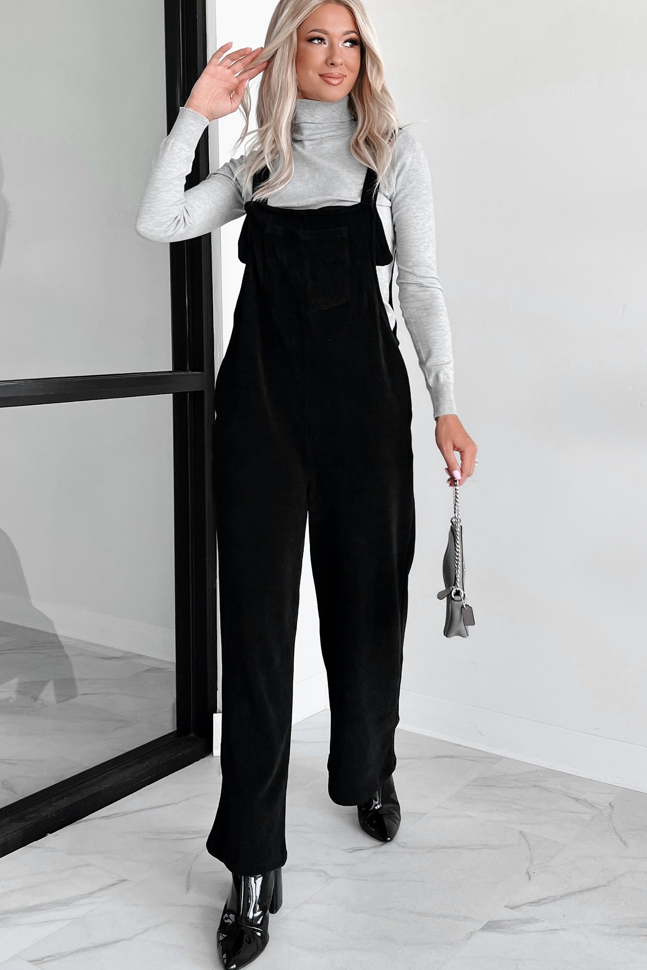 Playful Impression Soft Corduroy Overall Jumpsuit (Black) · NanaMacs