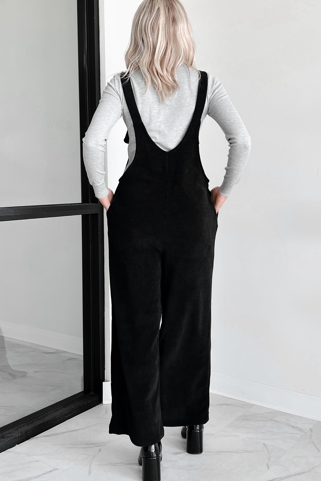 Playful Impression Soft Corduroy Overall Jumpsuit (Black) · NanaMacs