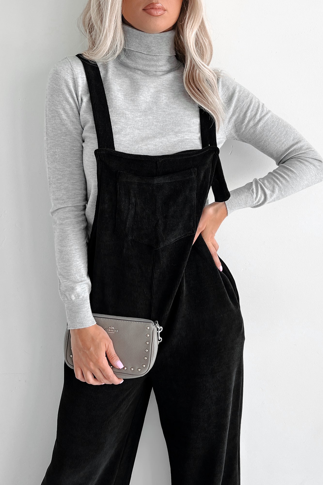 Playful Impression Soft Corduroy Overall Jumpsuit (Black) - NanaMacs