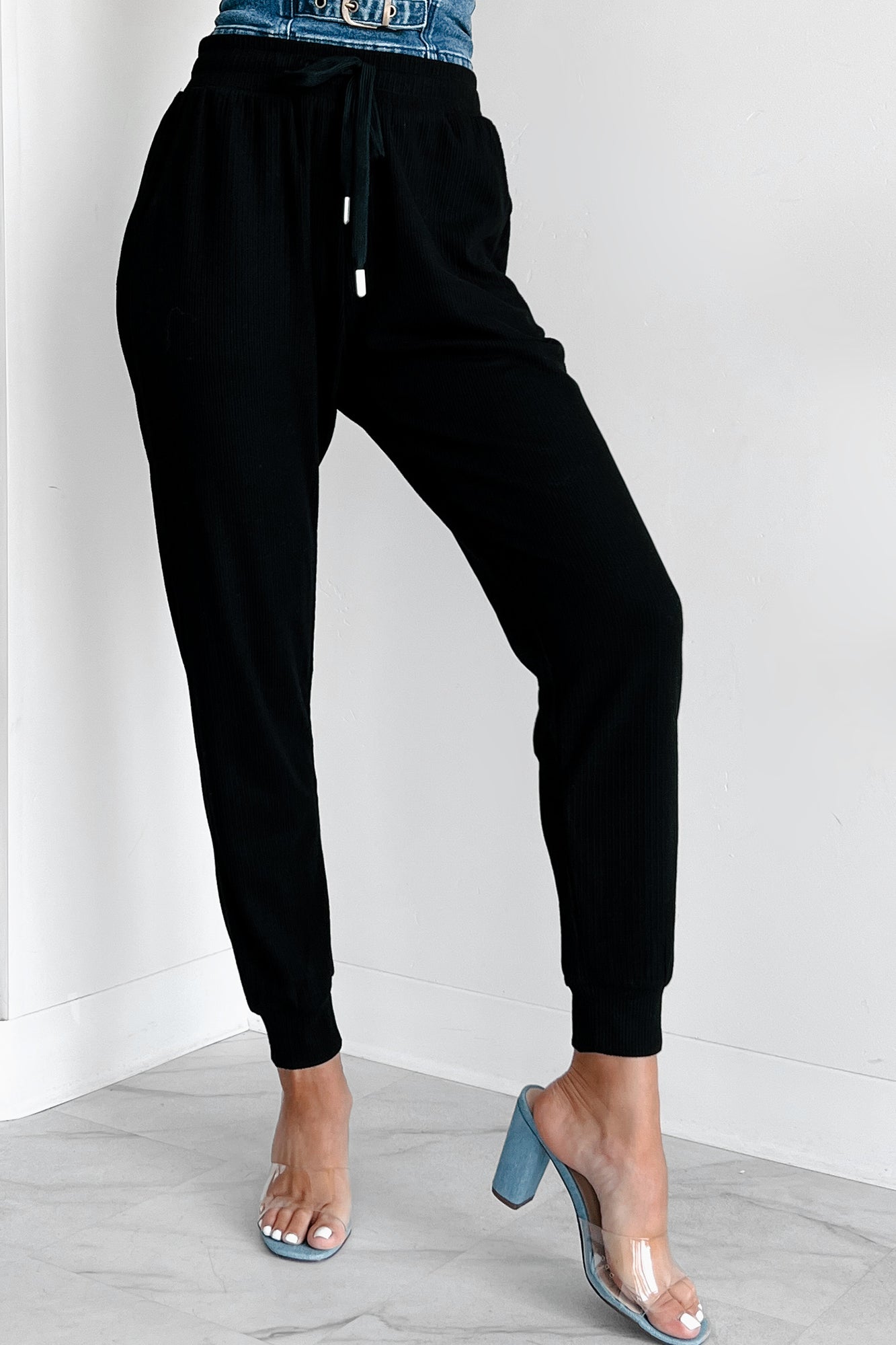 Coveted Comfort Ribbed Knit Joggers (Black) - NanaMacs