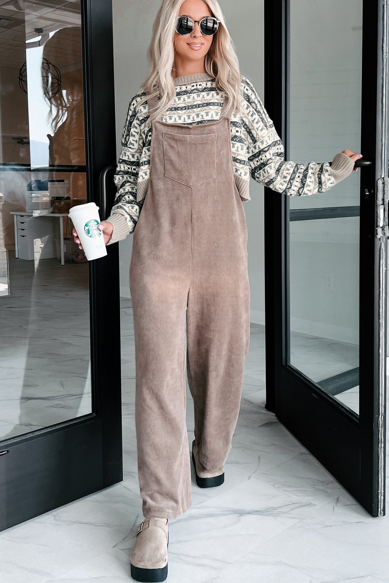 Playful Impression Soft Corduroy Overall Jumpsuit (Mocha) - NanaMacs