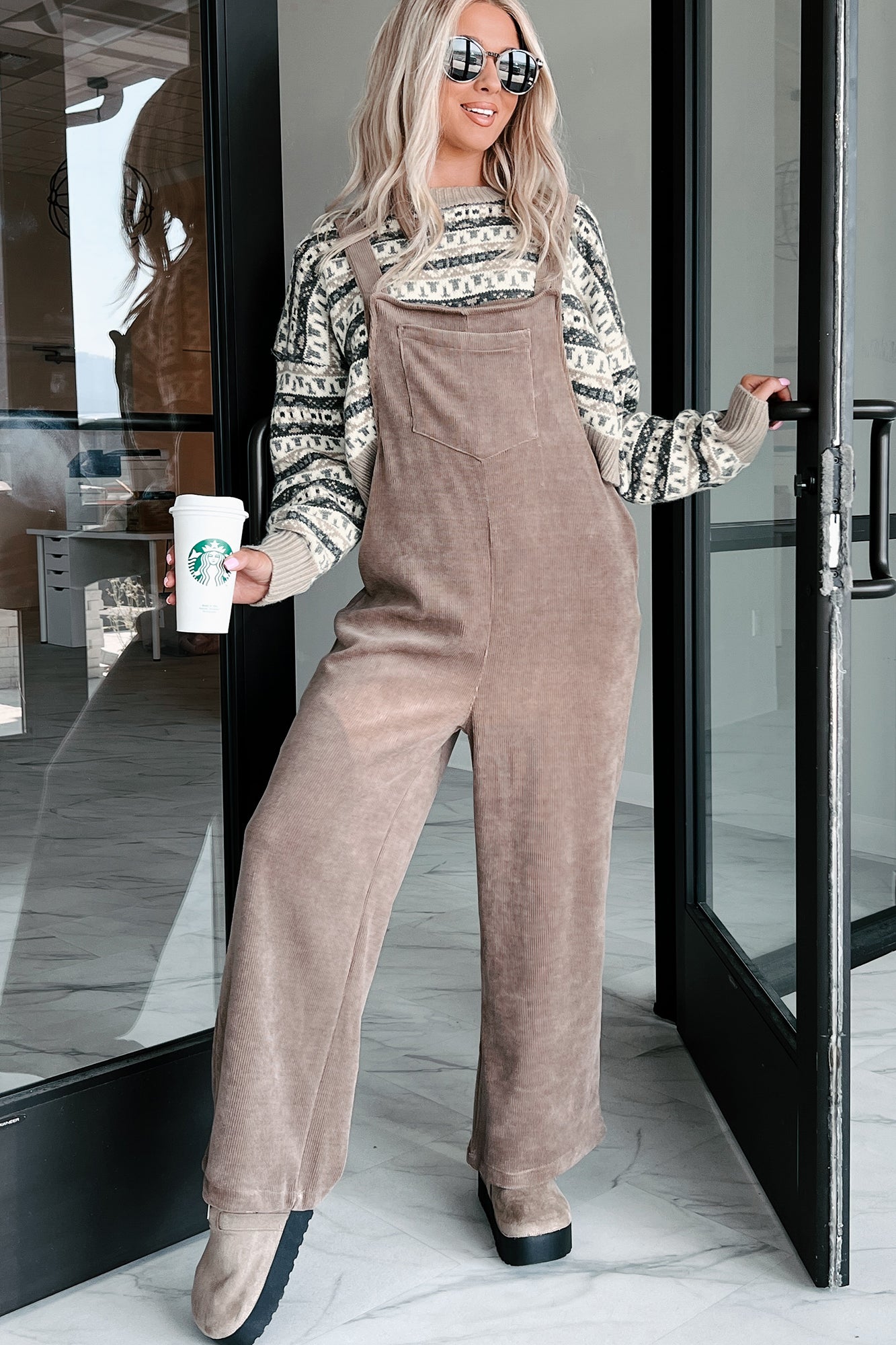 Playful Impression Soft Corduroy Overall Jumpsuit (Mocha) - NanaMacs