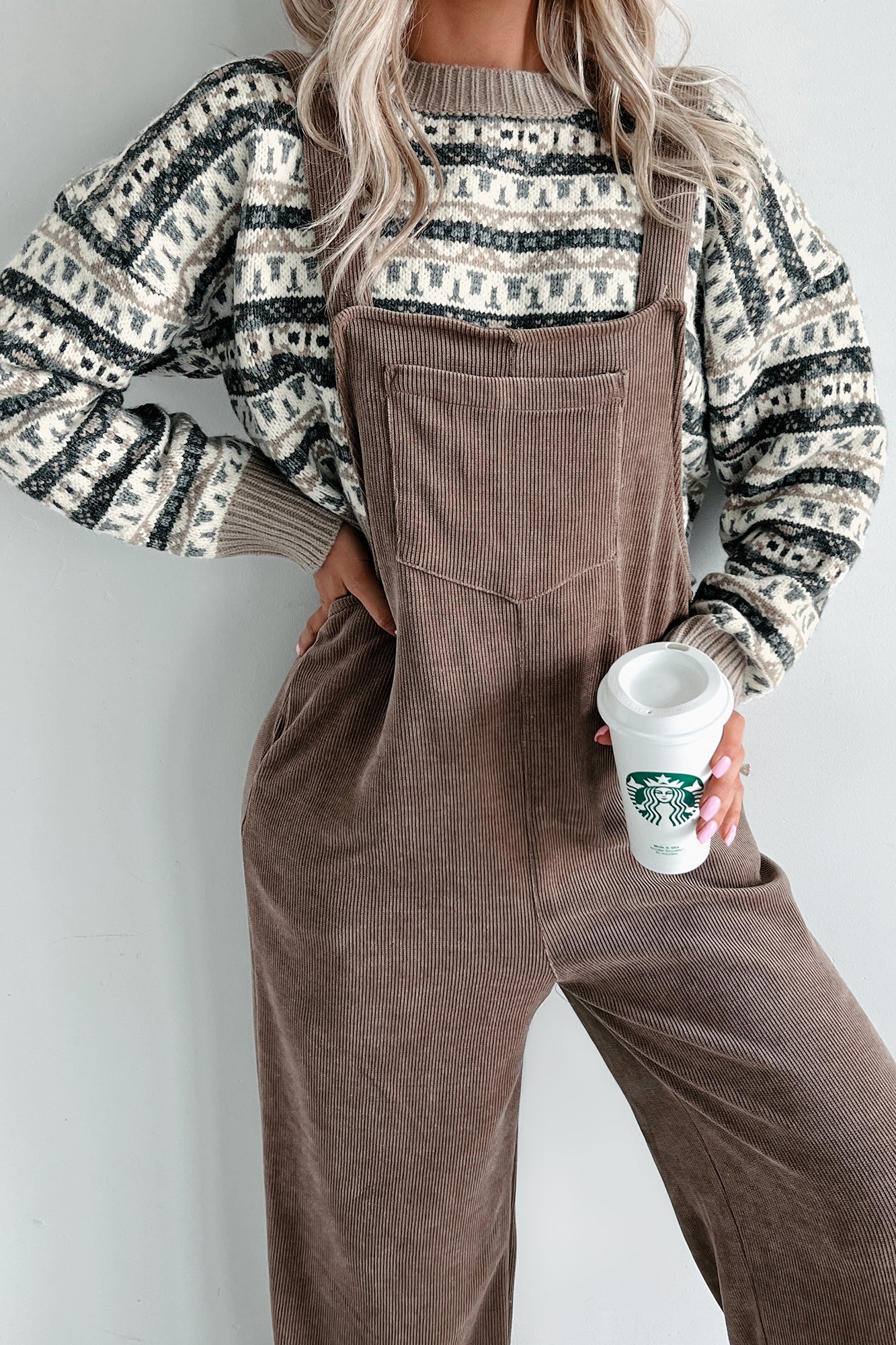 Playful Impression Soft Corduroy Overall Jumpsuit (Mocha) - NanaMacs