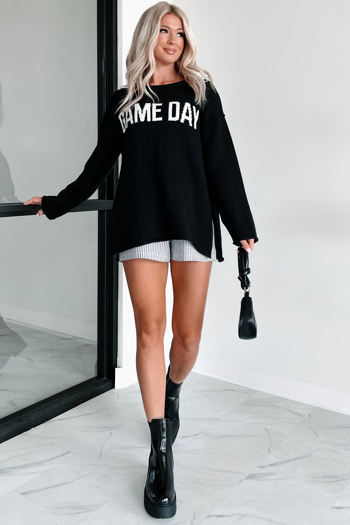 Stylish On The Sideline "Game Day" Sweater (Black/Ivory) - NanaMacs