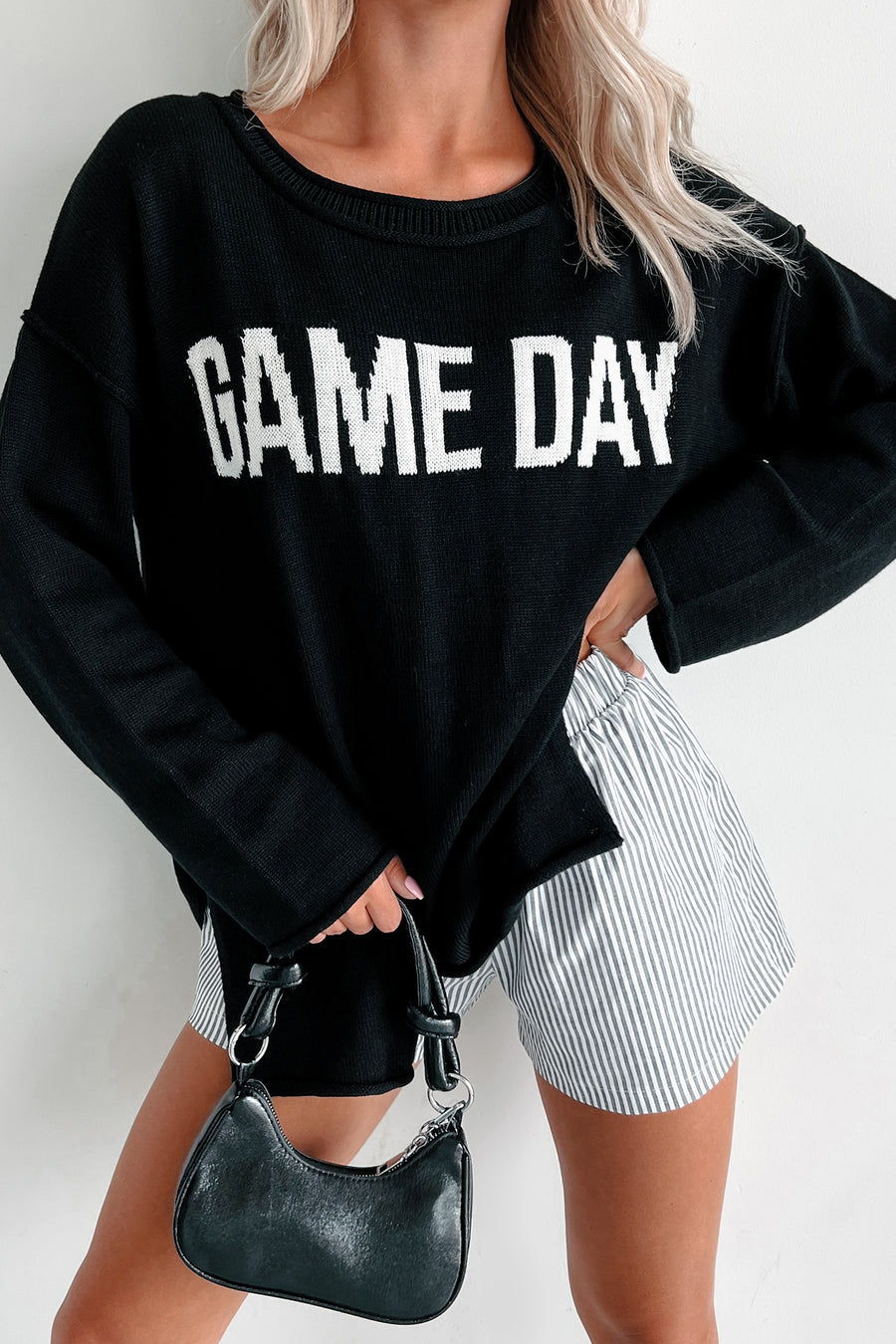 Stylish On The Sideline "Game Day" Sweater (Black/Ivory) - NanaMacs