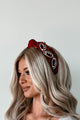 Football Fanatic Football Beaded Knot Headband (Maroon/White) - NanaMacs