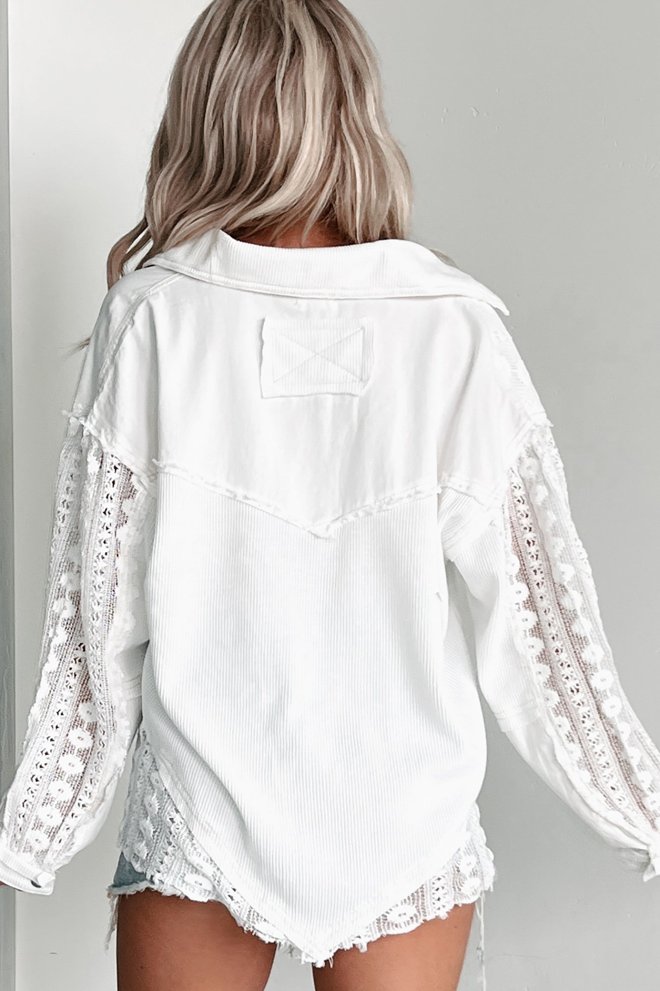 Unique & Interesting POL Lace Crochet Button-Down Shirt (White) - NanaMacs