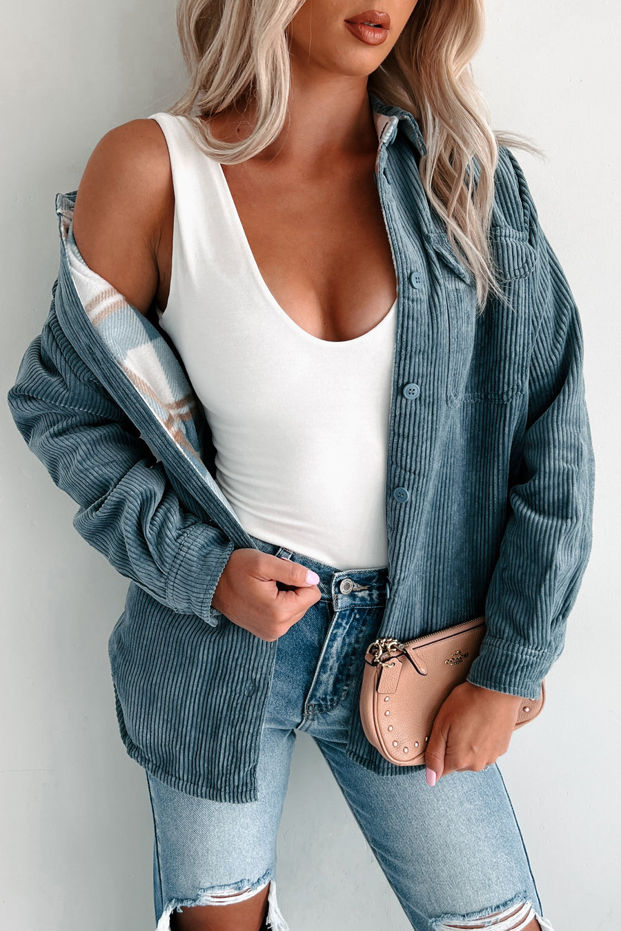 When The Leaves Turn Reversible Corduroy Jacket (Blue Stone) - NanaMacs