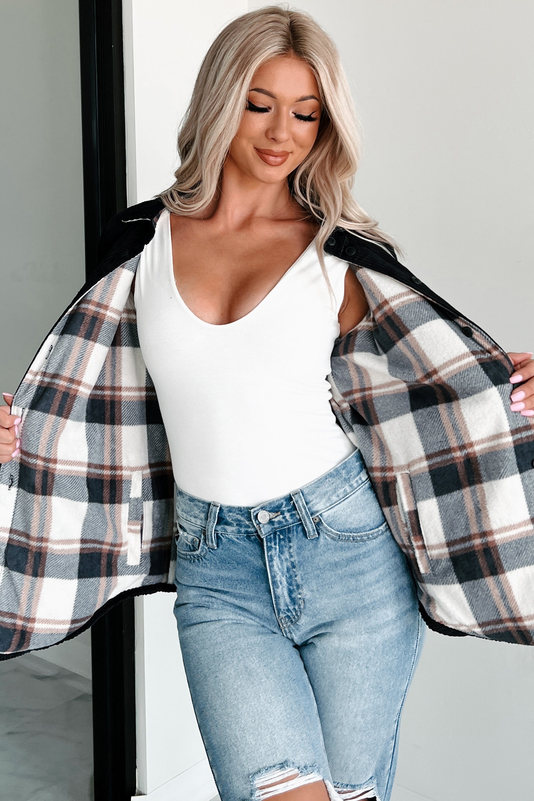 When The Leaves Turn Reversible Corduroy Jacket (Black) - NanaMacs