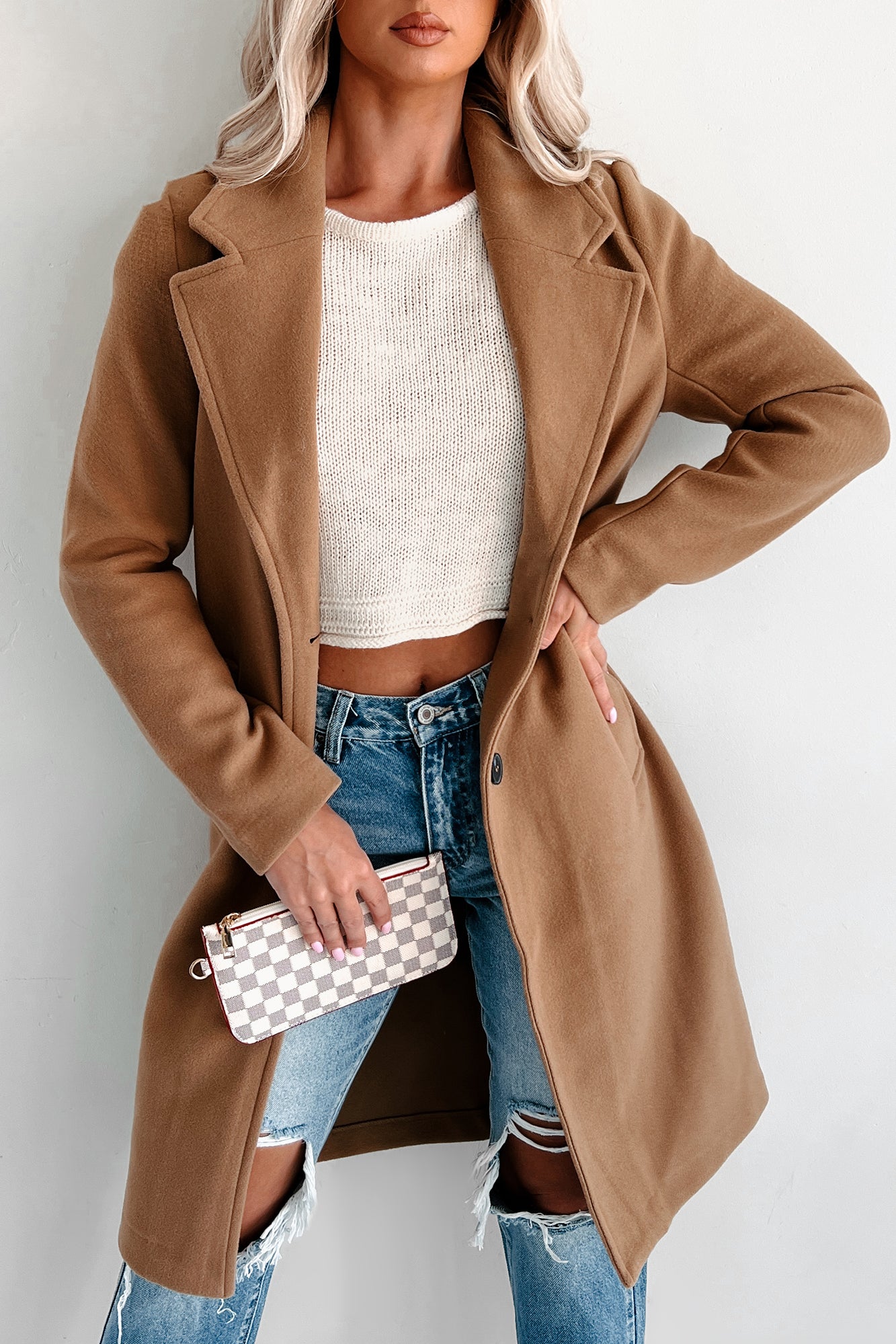 Fashionable For Fall Brushed Fleece Trench Coat (Camel) - NanaMacs