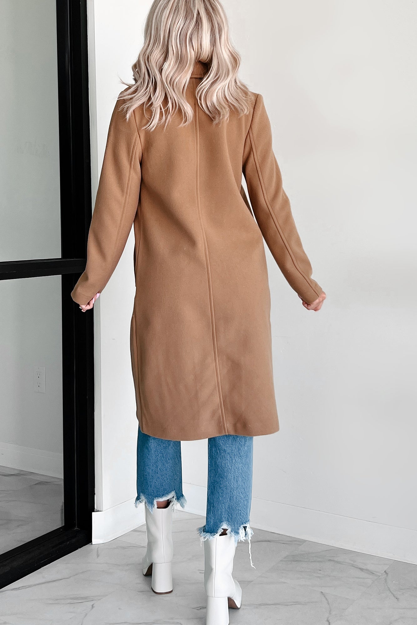 Small Fashionable For Fall Brushed Fleece Trench Coat Camel