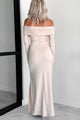 Cue The Drama Off The Shoulder Maxi Dress (Beige) - NanaMacs