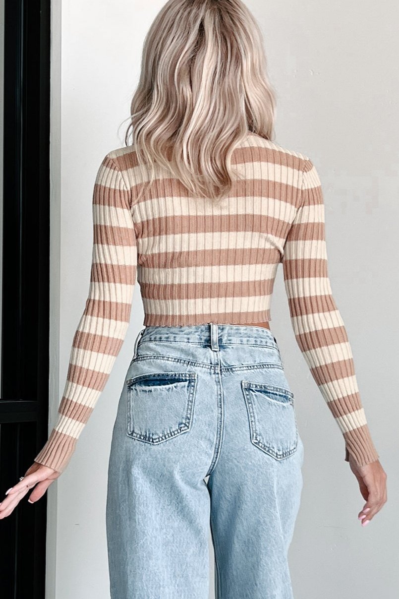 I'm In Your Head Striped Turtleneck Top (Taupe) - NanaMacs