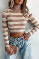 I'm In Your Head Striped Turtleneck Top (Taupe) - NanaMacs