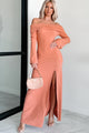 Cue The Drama Off The Shoulder Maxi Dress (Coral) - NanaMacs