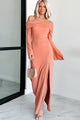 Cue The Drama Off The Shoulder Maxi Dress (Coral) - NanaMacs