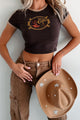 Forever A Cowgirl Graphic Crop Tee (Dark Brown) - NanaMacs