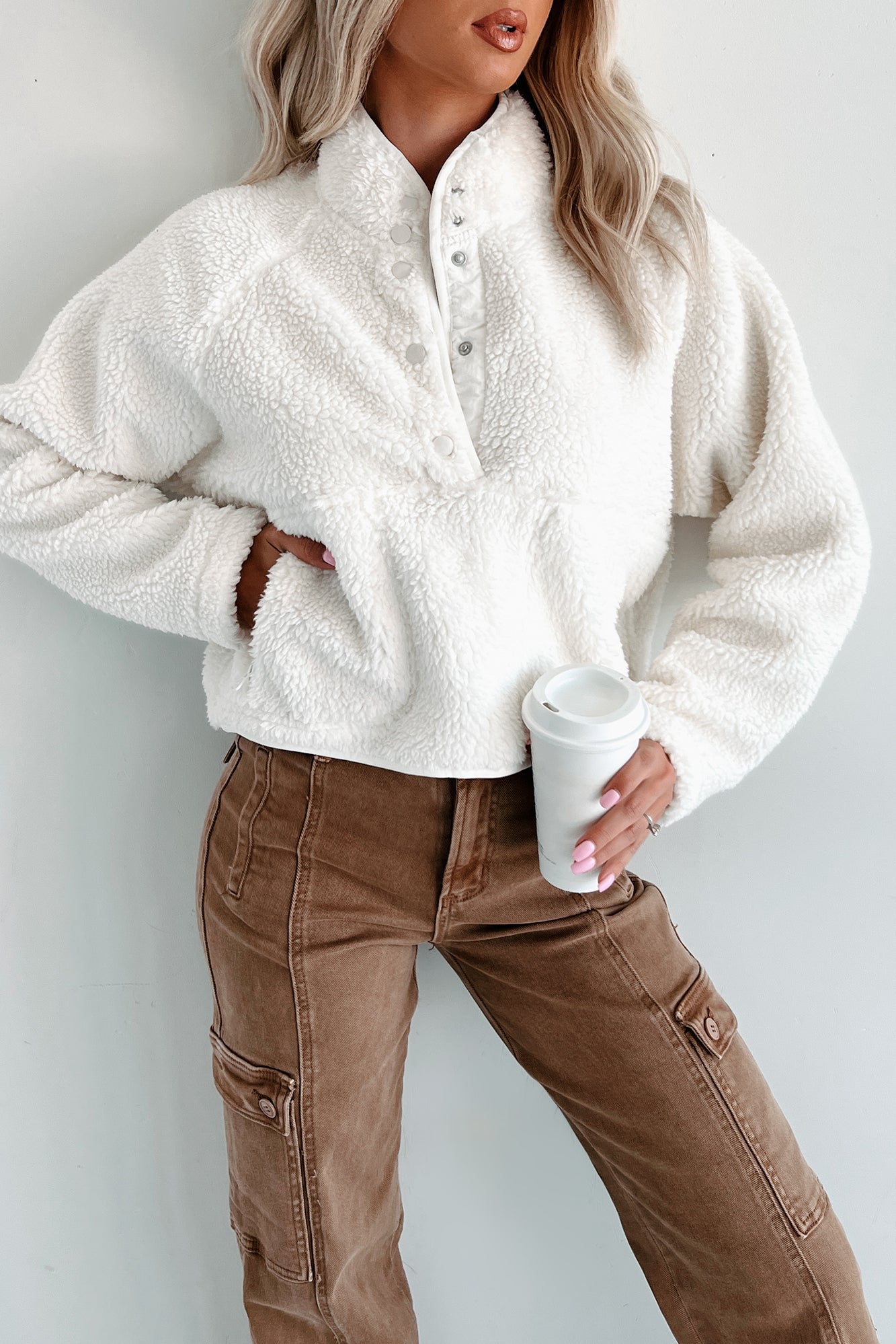 My Cozy Life Sherpa Teddy Pullover (White) - NanaMacs