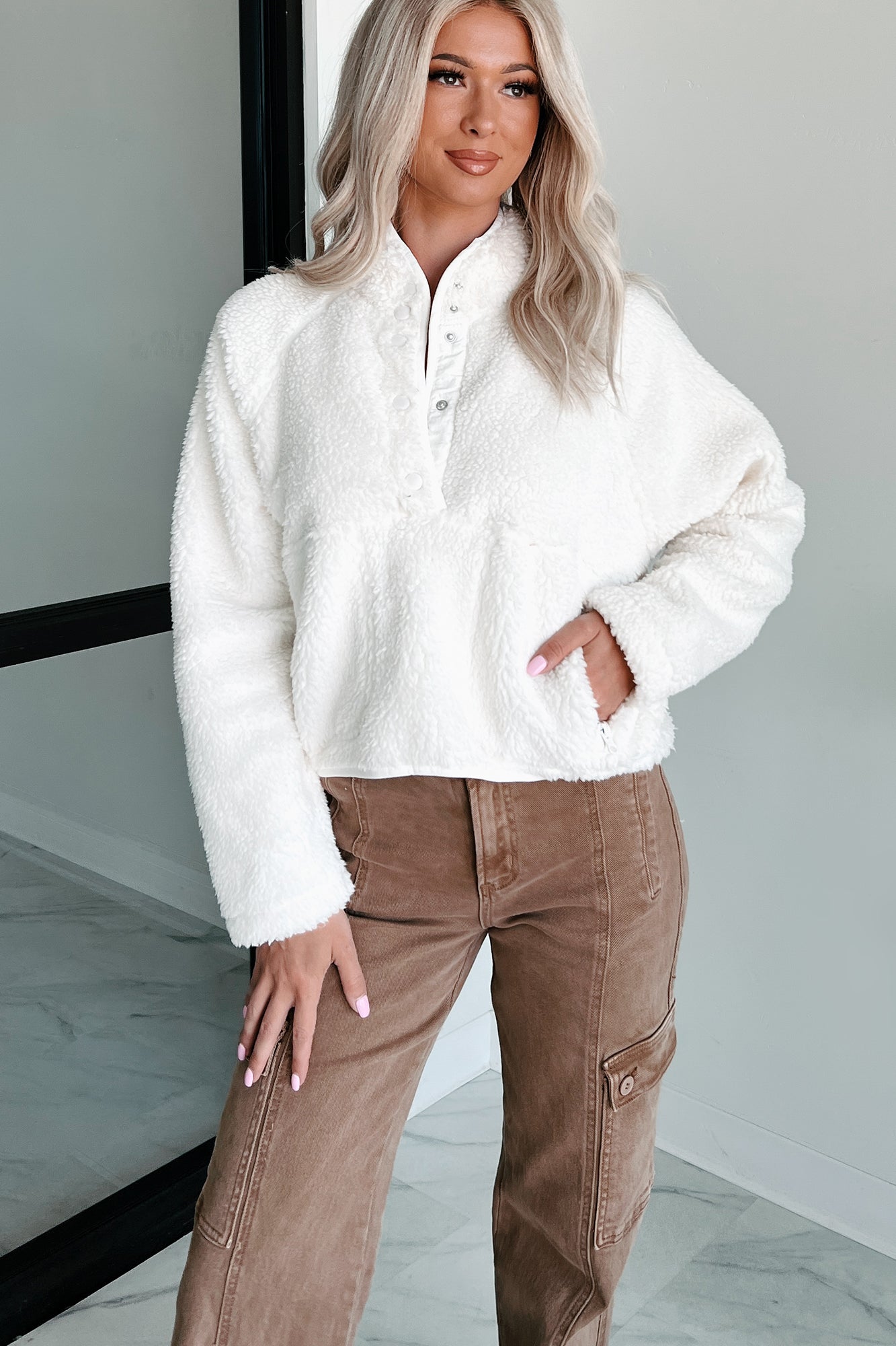 My Cozy Life Sherpa Teddy Pullover (White) - NanaMacs