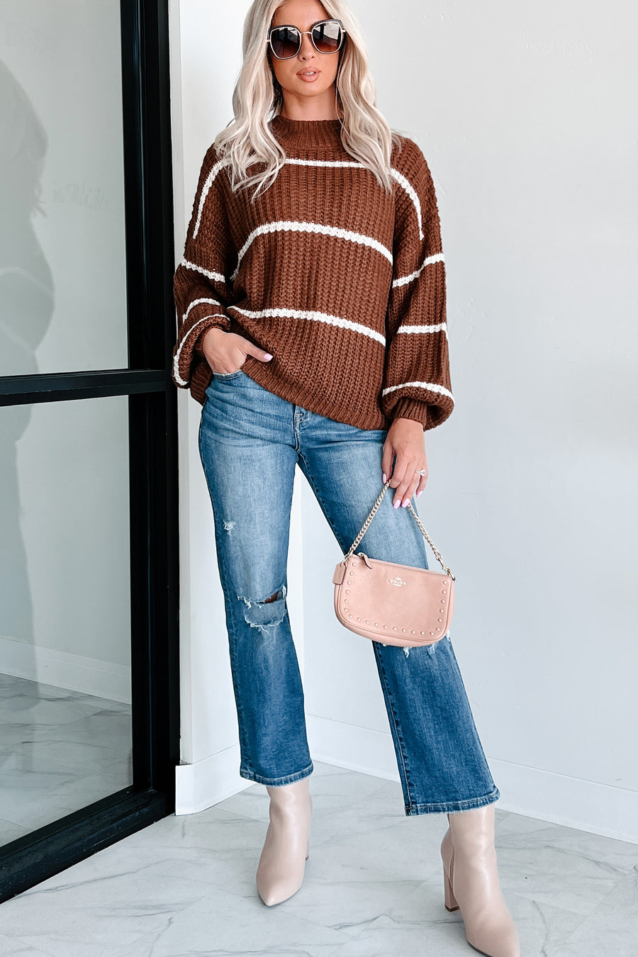 Avellino Oversize Stripe Sweater (Brown) - NanaMacs