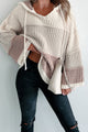 What Goes Around Colorblock Hooded Chenille POL Sweater (Cream Beige Multi) - NanaMacs