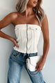 In Too Deep Zip-Front Denim Tube Top (Cream) - NanaMacs