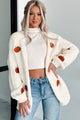 First Signs Of Fall Pumpkin Embroidered Cardigan (Ivory) - NanaMacs