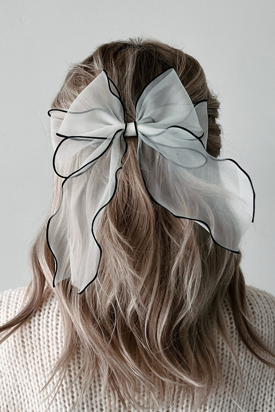 Bows Are Better Contrast Trim Barrette Hair Bow (White) - NanaMacs