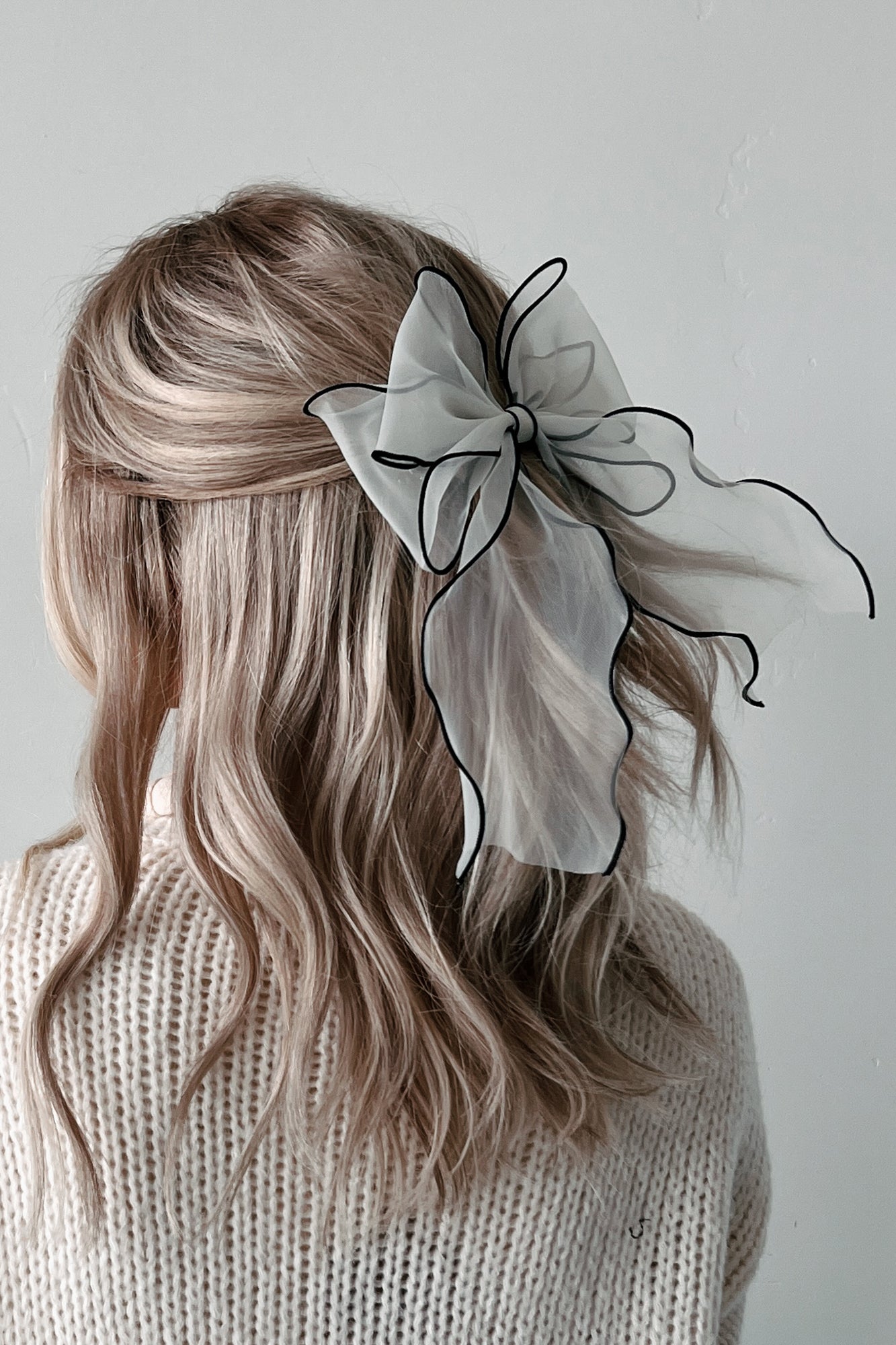 Bows Are Better Contrast Trim Barrette Hair Bow (White) - NanaMacs