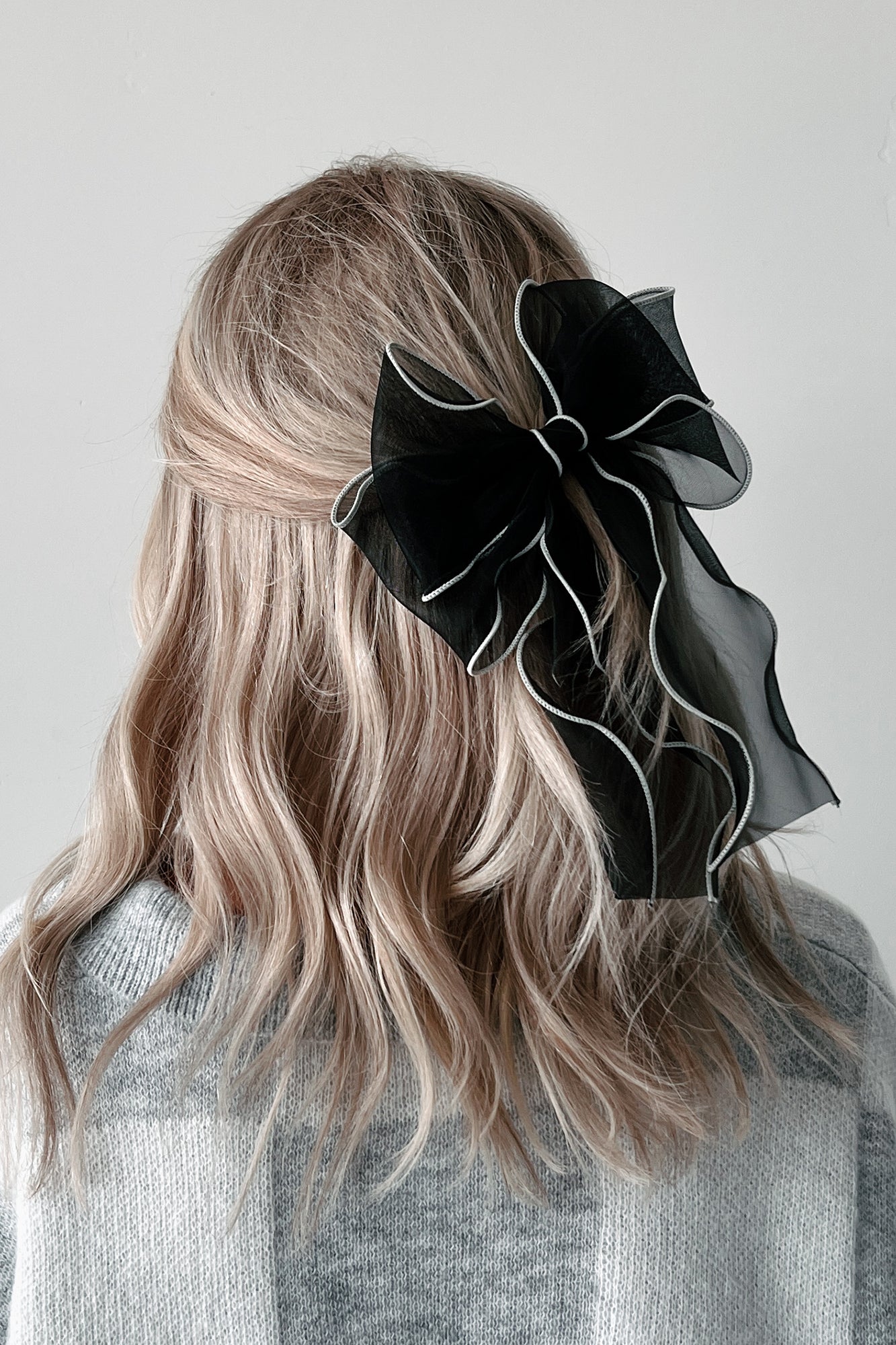 Bows Are Better Contrast Trim Barrette Hair Bow (Black) - NanaMacs