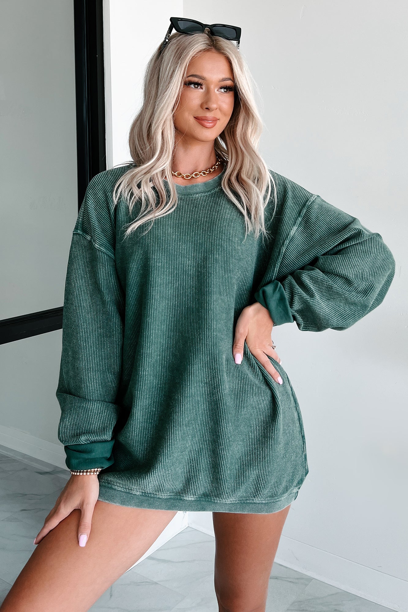 NanaMacs Corded Crewneck Sweatshirt (Green) - NanaMacs