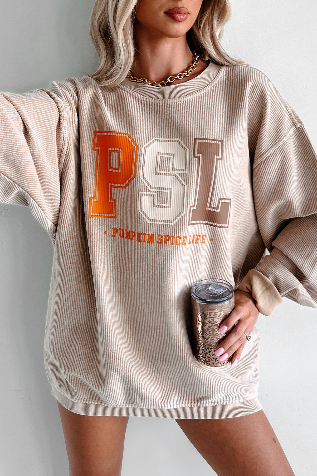 Livin' That PSL Life Corded Graphic Crewneck (Latte) - Print On Demand - NanaMacs