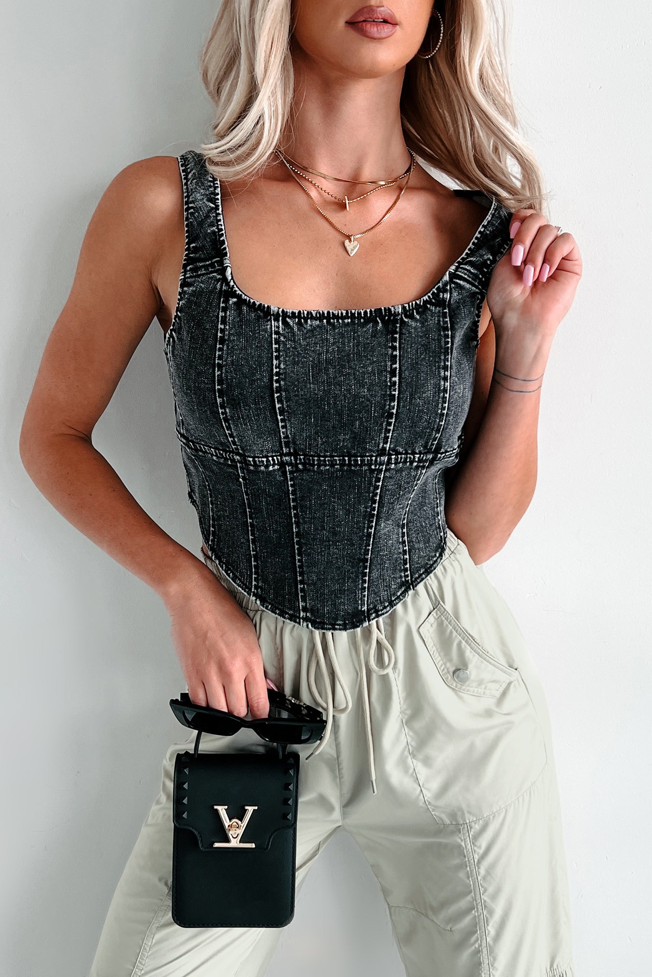 That's Just Karma Denim Corset Top (Black) - NanaMacs