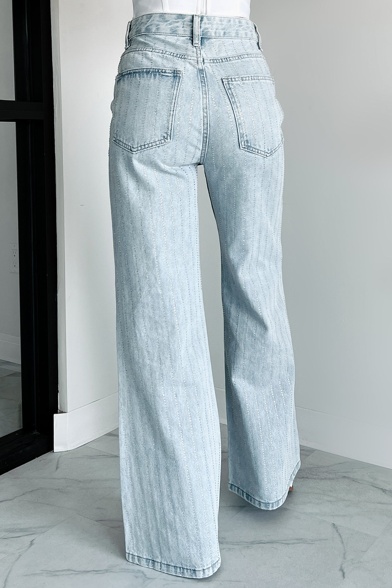 Little Bit Ritzy Rhinestone Straight Leg Jeans (Crystal Indigo) - NanaMacs