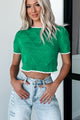 Sinead Cropped Sweater With Contrast Trim (Kelly Green) - NanaMacs