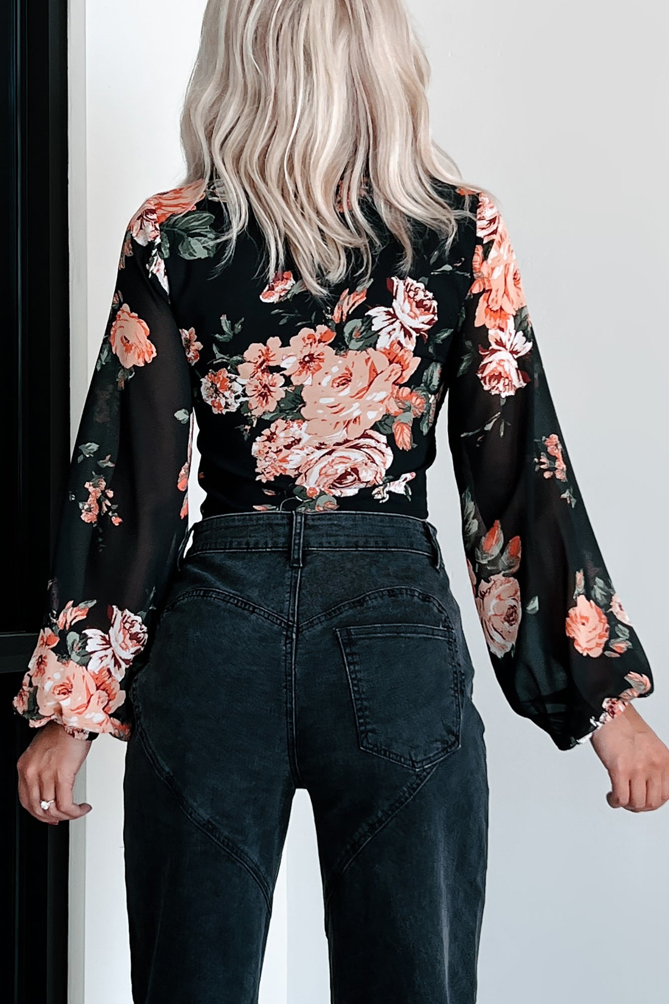 Fall Blooms Smocked Buttoned Floral Top (Black) - NanaMacs