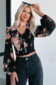 Fall Blooms Smocked Buttoned Floral Top (Black) - NanaMacs