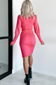 Keeping Confidences Mock Neck Keyhole Midi Dress (Pink) - NanaMacs